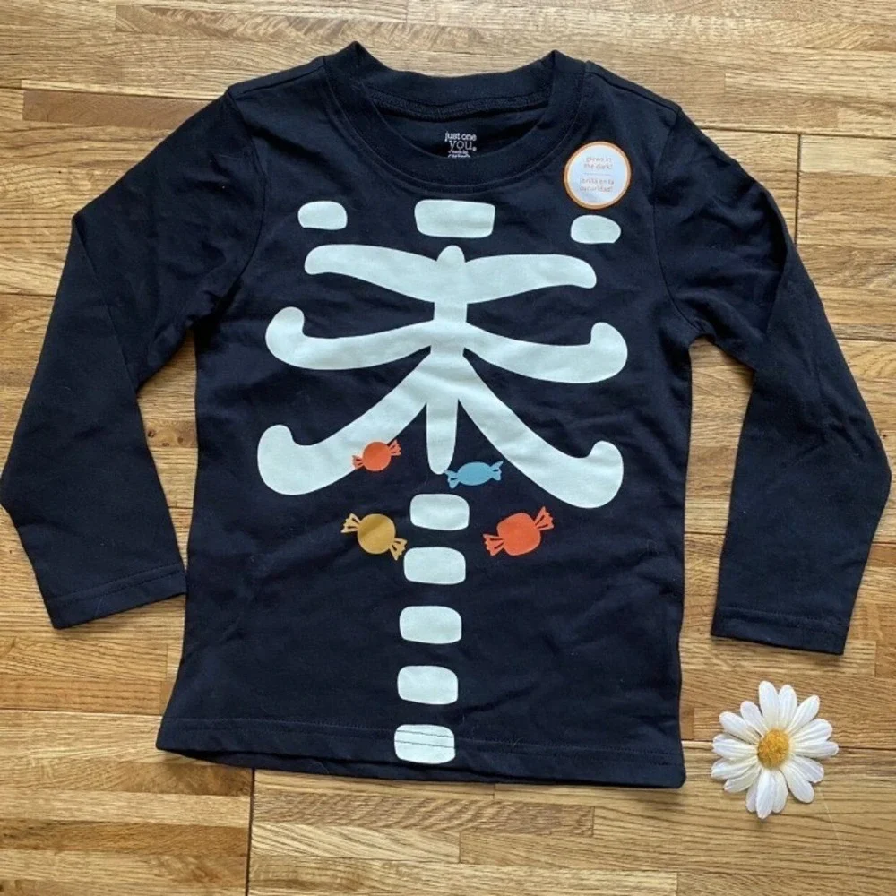 Glow In The Dark Halloween‎ Skelton Shirt size  2t